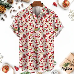Simple Fashion Christmas Element 3D Printed Shirts For Men Clothing Funny Hawaii Xmas Gifts Snowman Elk Lapel Blouse Y2k Tops