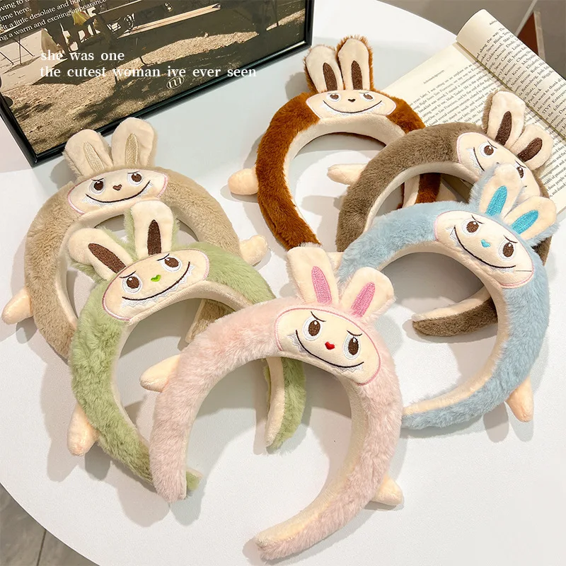 Kawaii Labubu Quirky Hair Bands Plush Fluffy Hair Bands New Bubble Matt Cartoon Female Wash Face Headbands