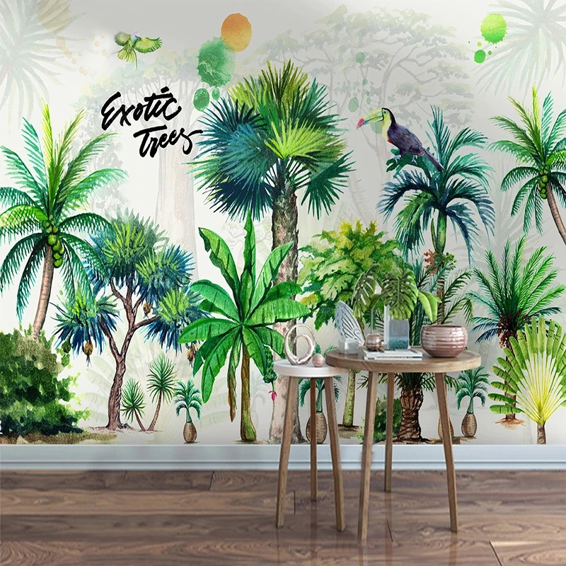 

Custom 3D Wallpaper Mural Nordic Hand-painted Tropical Forest Home Decoration Wall Painting Modern Living Room Bedroom Decor