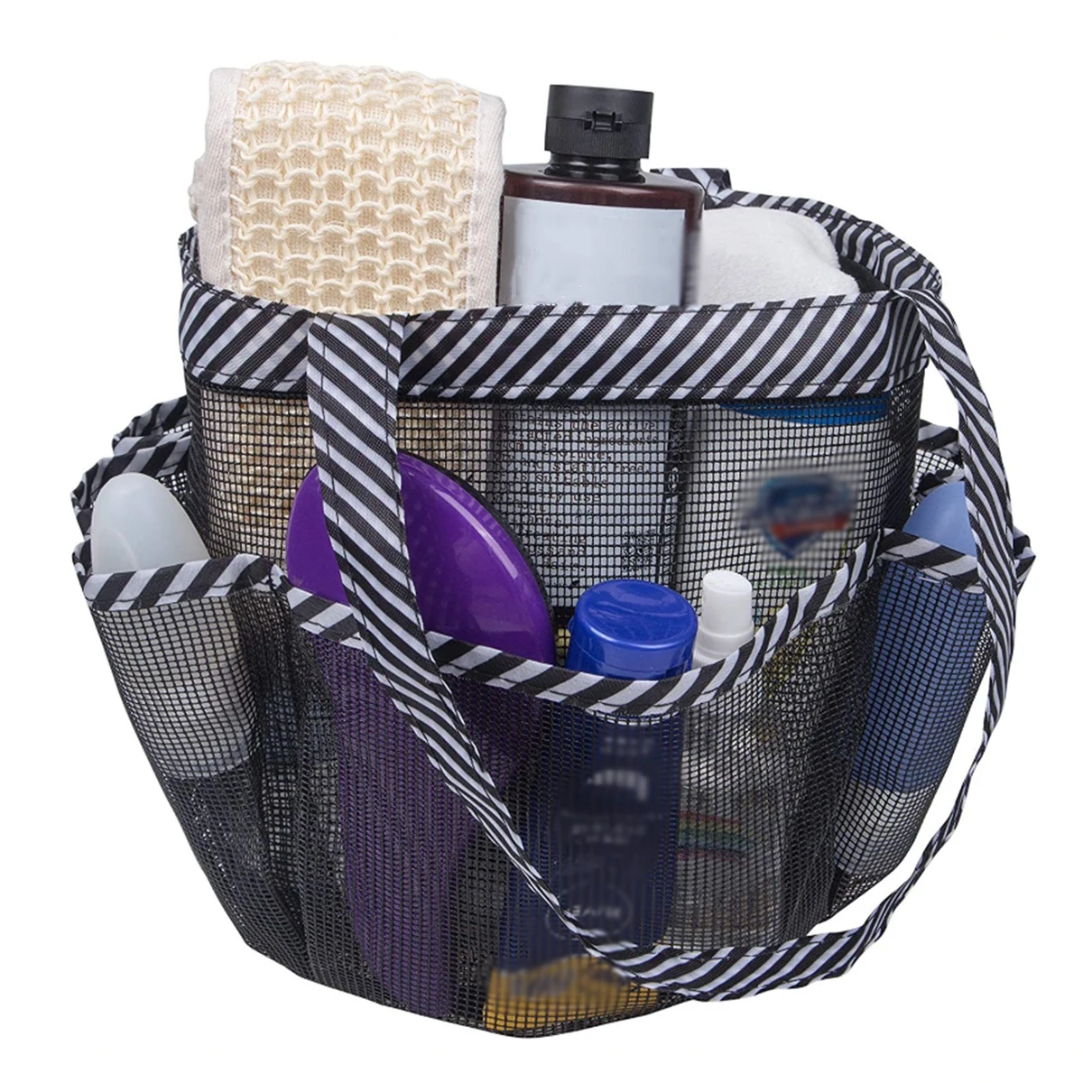 Striped toiletry bag Unisex Bathroom foldable mesh toiletry bag Portable multifunctional handheld bath bag