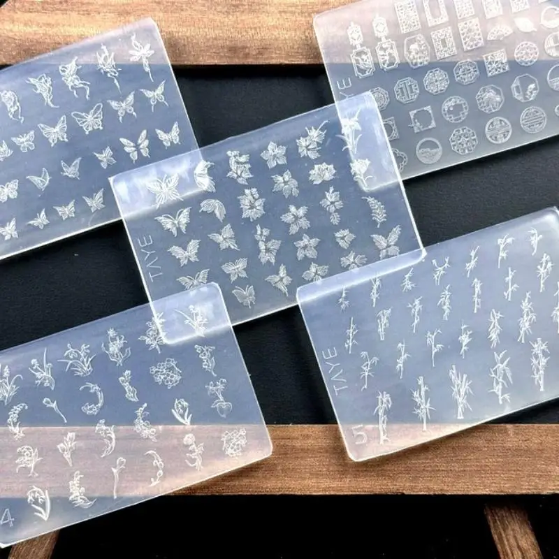 Vintage Flower Design 3D Nail Art Butterfly Mold, DIY Clear Silicone, Floral Frame Relief Manicure Tool