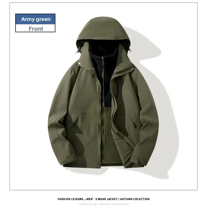 Autumn Winter Outdoor Men's Cold Warm Three in One Fleece Cotton Clothing Sports Leisure Windproof and Breathable Assault Suit