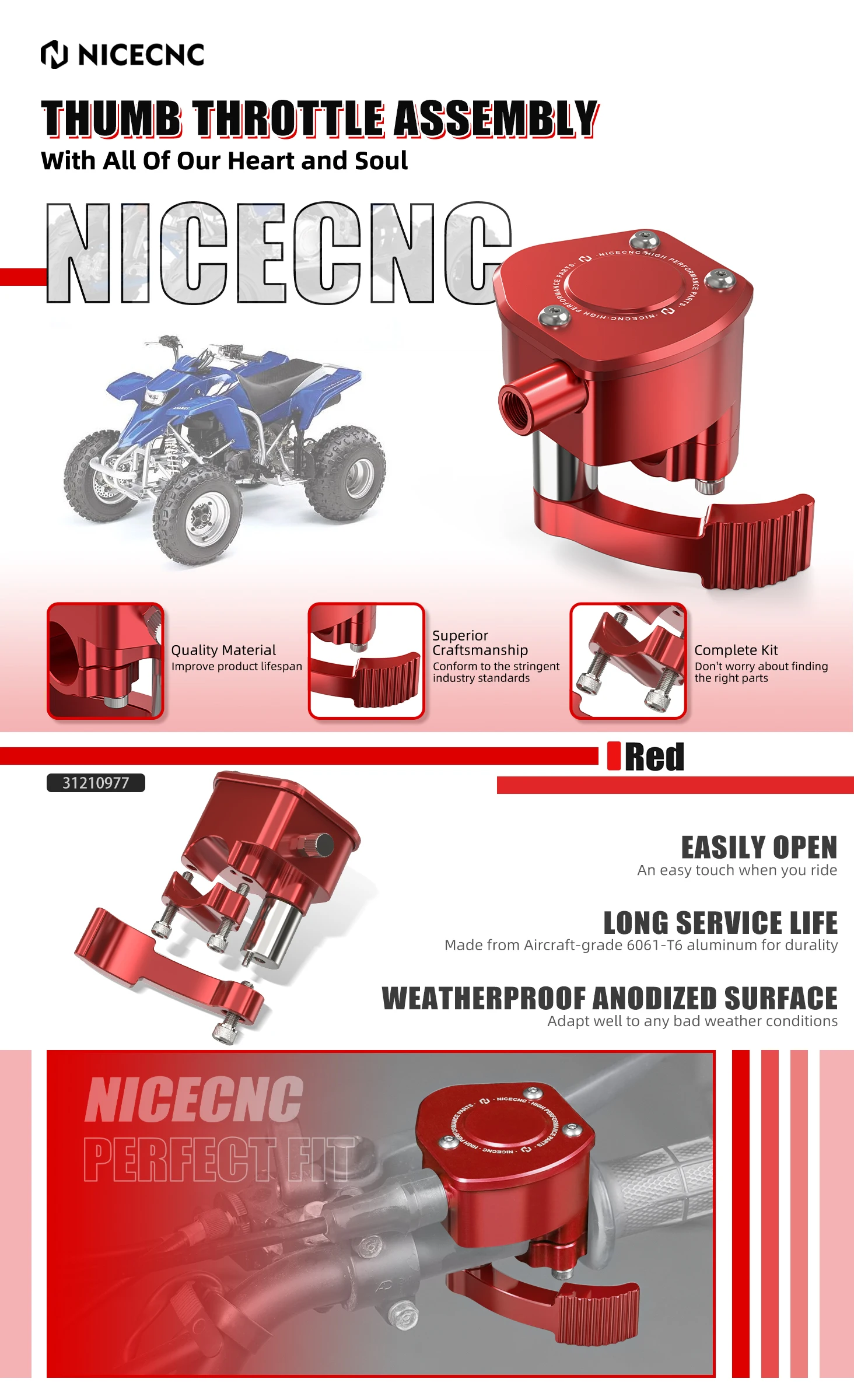 NICECNC Für Yamaha Raptor 700R 2009-2023 ATV Daumengashebel-Baugruppe Für Yamaha Raptor 700 YFM700R 2006-2023 Banshee 350 – Detail 13