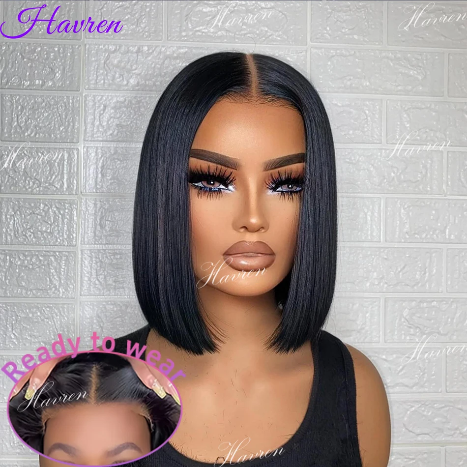 

Прямые парики-боб, короткие, без клея, с предварительно нарезанной линией роста волос 4x4, 100% натуральные человеческие волосы, готовые к ношению, с закрытием 5x5, бразильские парики для женщин