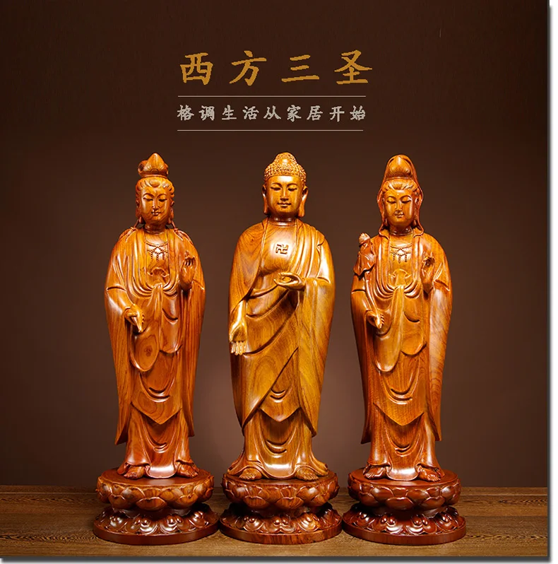 A SET 3PCS Large GOOD HOME Spiritual efficacious Mascot Standing Guanyin Avalokitesvara buddha Handmade Rosewood carving statue