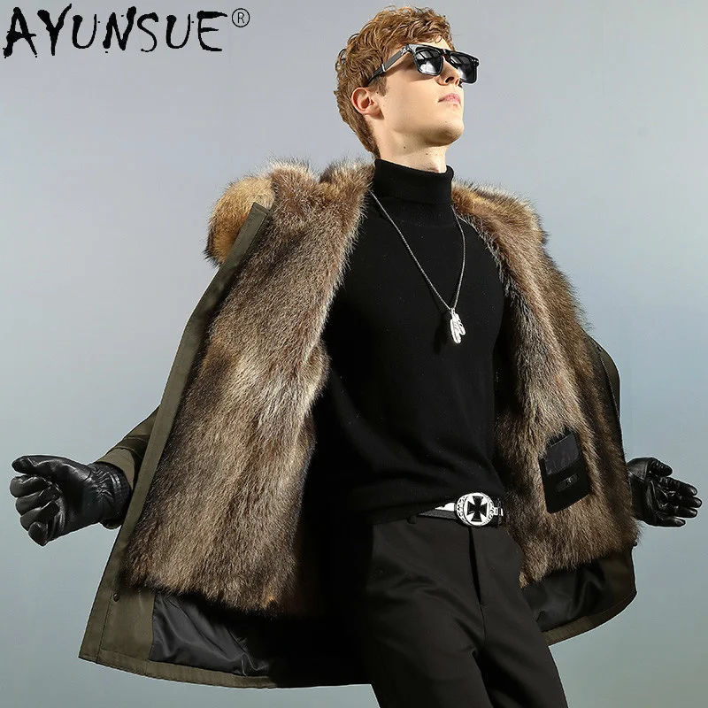 

Winter Parka Man Jacket Warm Jackets for Men Real Raccoon Shearling Fur Coat Male Hooded Clothes Hommes Veste LXR979