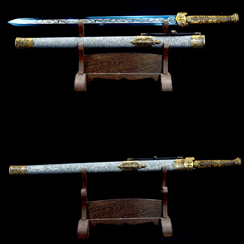 

102cm blue Candle Dragon Long sword Medieval katana Battle Preparation full tang True Steel Edge Cutting Ninja Kung Fu Martial A