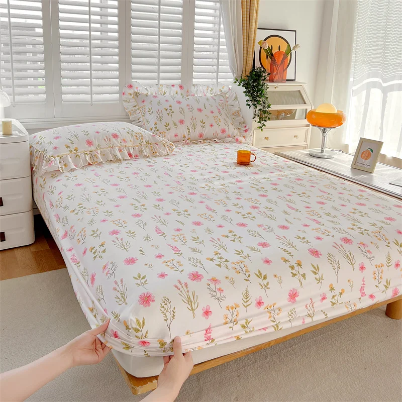 Small Floral 100% Cotton Adjustable Fitted Sheet 140x190,Mattress Protector,High Branch,High Density,133x72 Fabric,Breathable