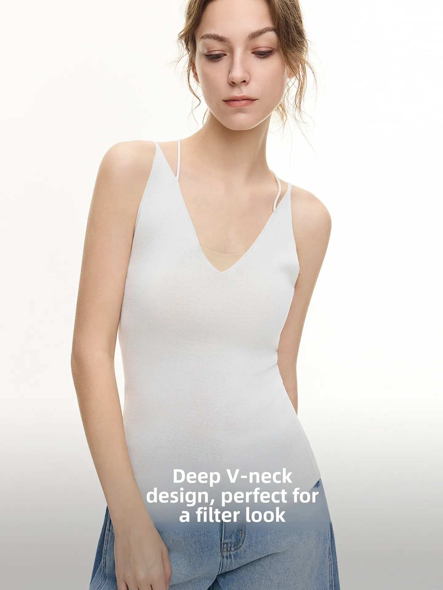ELLE Women's Double Strap Vest Top Summer 2026 New Cool Sensation Outerwear Design Unique Base Layer Shirt V-Neck Breathable