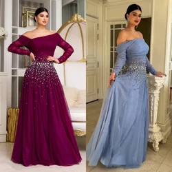 Customized Sizes Available Net Pleat Sequined Pattern A-line Off-the-shoulder Long Dresses Bespoke Occasion Sparkle