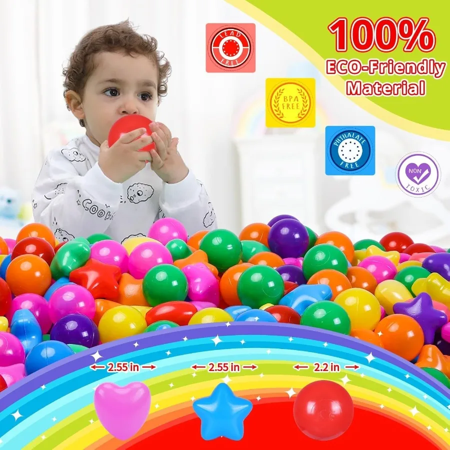 ลูกบอลสตาร์บอลพิตสำหรับเด็กเล็ก 100 ลูก ปลอดสารพทาเลต ปลอดสาร BPA ทนทานต่อการบด ของเล่นบอลสำหรับเล่นในเต็นท์ บ่อบอล บ้านเด็กเล่น และคอกกั้นเด็ก