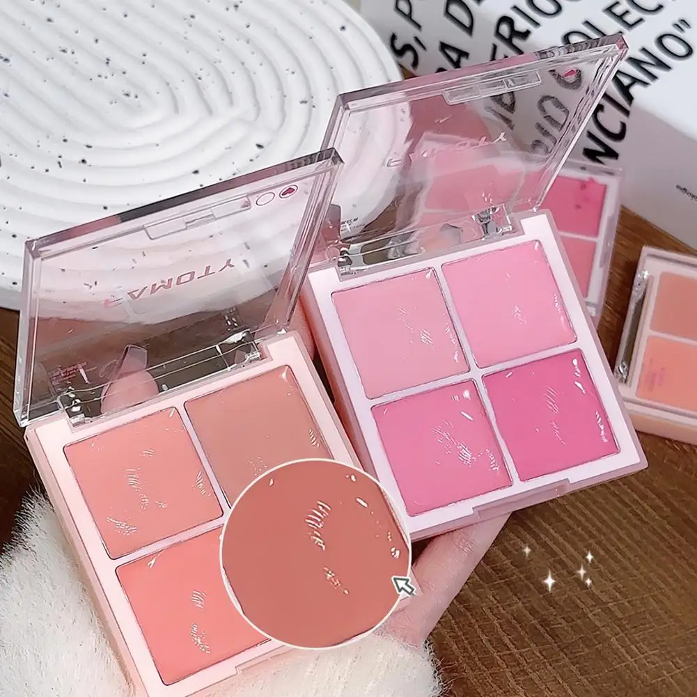 لوحة هايلايتر كريمية مكونة من 4 ألوان لتسليط الضوء على الوجه وأحمر الخدود اللامع المقاوم للماء أداة مكياج مستحضرات التجميل #1