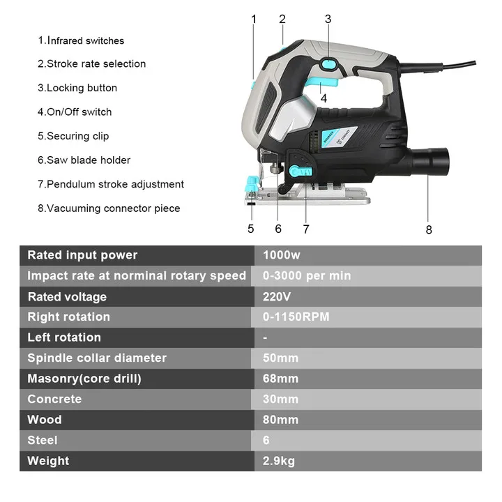 DKJS – scie sauteuse électrique à vitesse VARIABLE, avec lames, scie à chaîne, outil électrique pour le bricolage à la maison