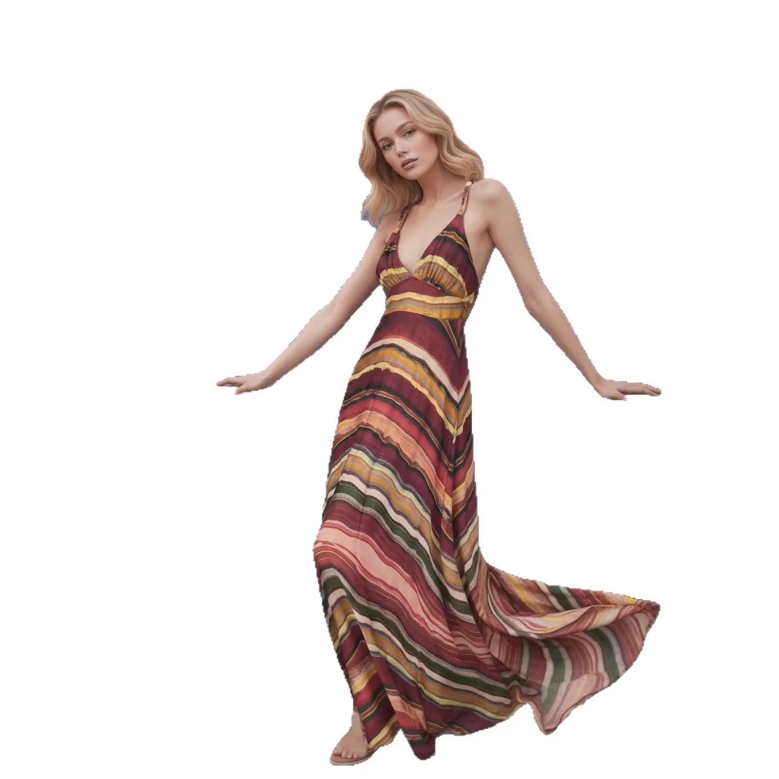 Abito lungo estivo a canotta stampato in stile europeo e americano 2026 Abito maxi casual da donna alla moda per le nuove vacanze