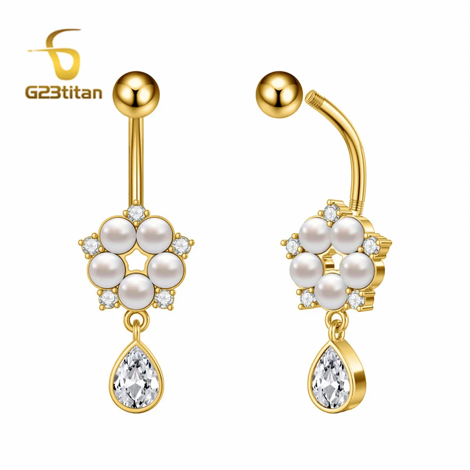 Zirconi ipoallergenici chirurgici Anello per ombelico Pietra opale Perla appesa G23 Titanio Bilanciere Piercing 14G Gioielli per ombelico