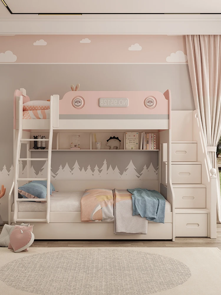 Children's princess bunk beds high and low beds girls make up and down beds pink small family children's house mother bed