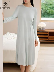 BirdTree, 100%Mulberry Silk Elegant Knit Nightgown, Women Long Sleeve Twisted, Soft Pajama Dress, 2024 Summer Autumn P47651QM