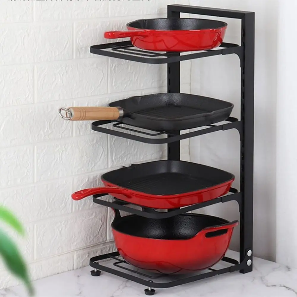 

Регулируемые шкафы, кухонная полка для хранения, 2/3/4 ярусов, черная стойка для кастрюль, органайзер, регулируемая по высоте Многоуровневая стойка для крышек кастрюль