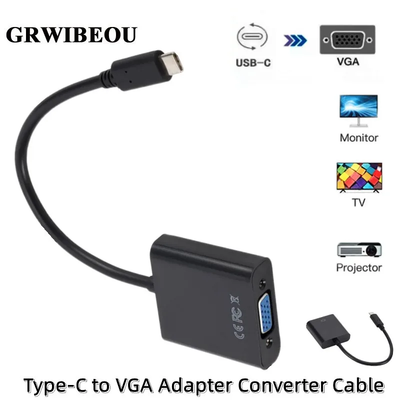 

Type-C to VGA Female Adapter Cbale 1080P HD USB 3.1 Type C Converter For MacBook Television Monitor Desktop Notebook Projector