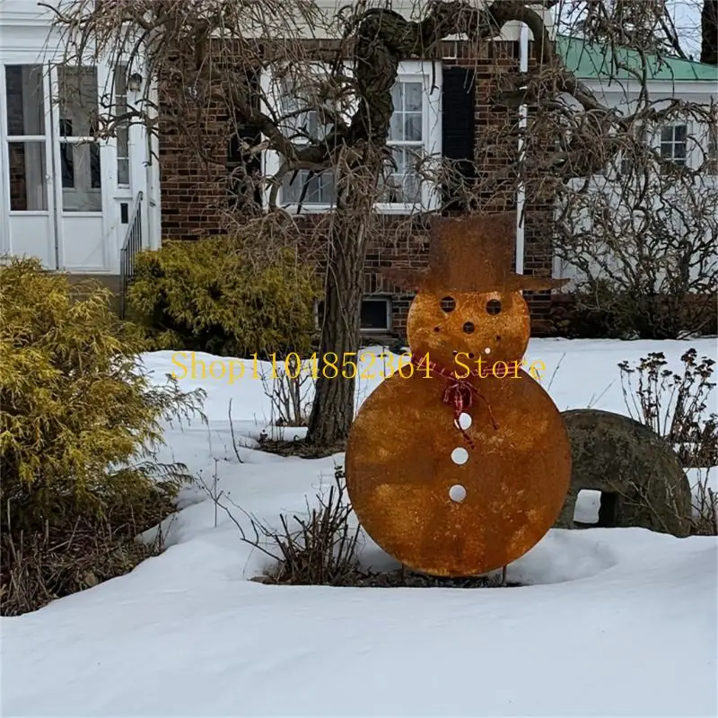 652F Weathered Metal Santa Snowman Silhouettes Garden Ornaments Christmas Landscape Art