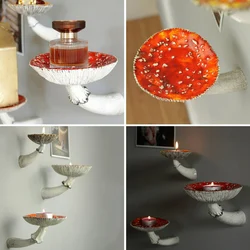 Mushroom Hanging Shelf Resin Wall Floating Shelf Amanita Mushroom Shape Wall Hanging Decorative Shelves Bathroom Light Holder
