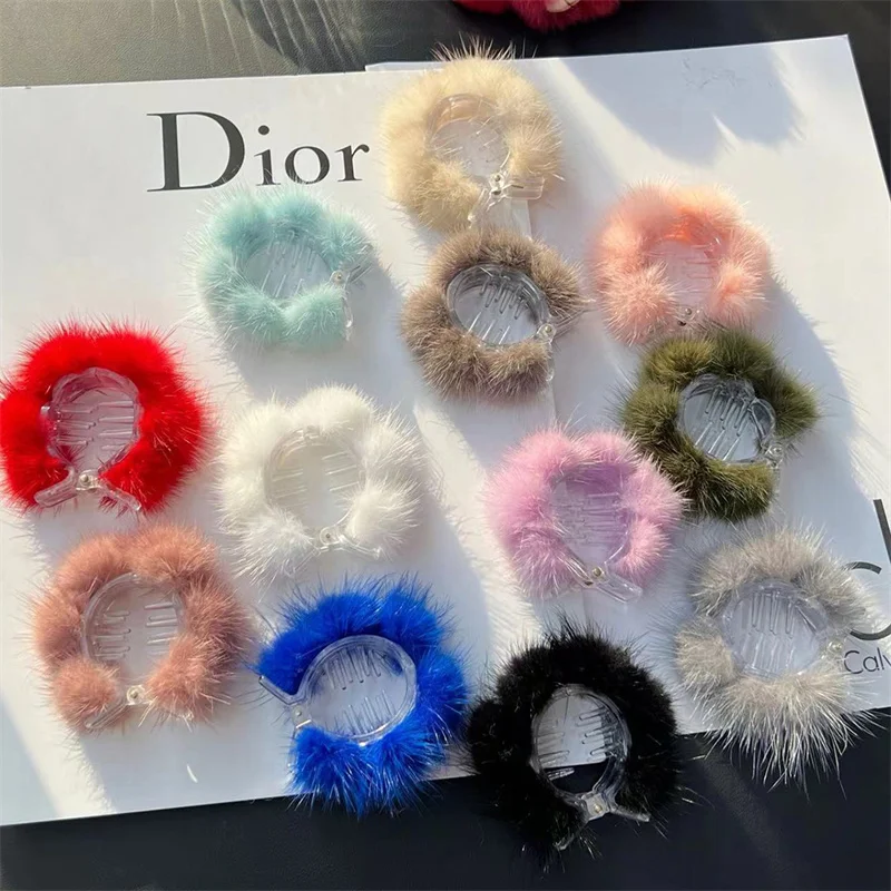 

Fashion Mink Fur Hairpin Girls' Hairpin Headwear Winter Trend Plush Hairpin Shark Clip Simple Style Plush Hairpin