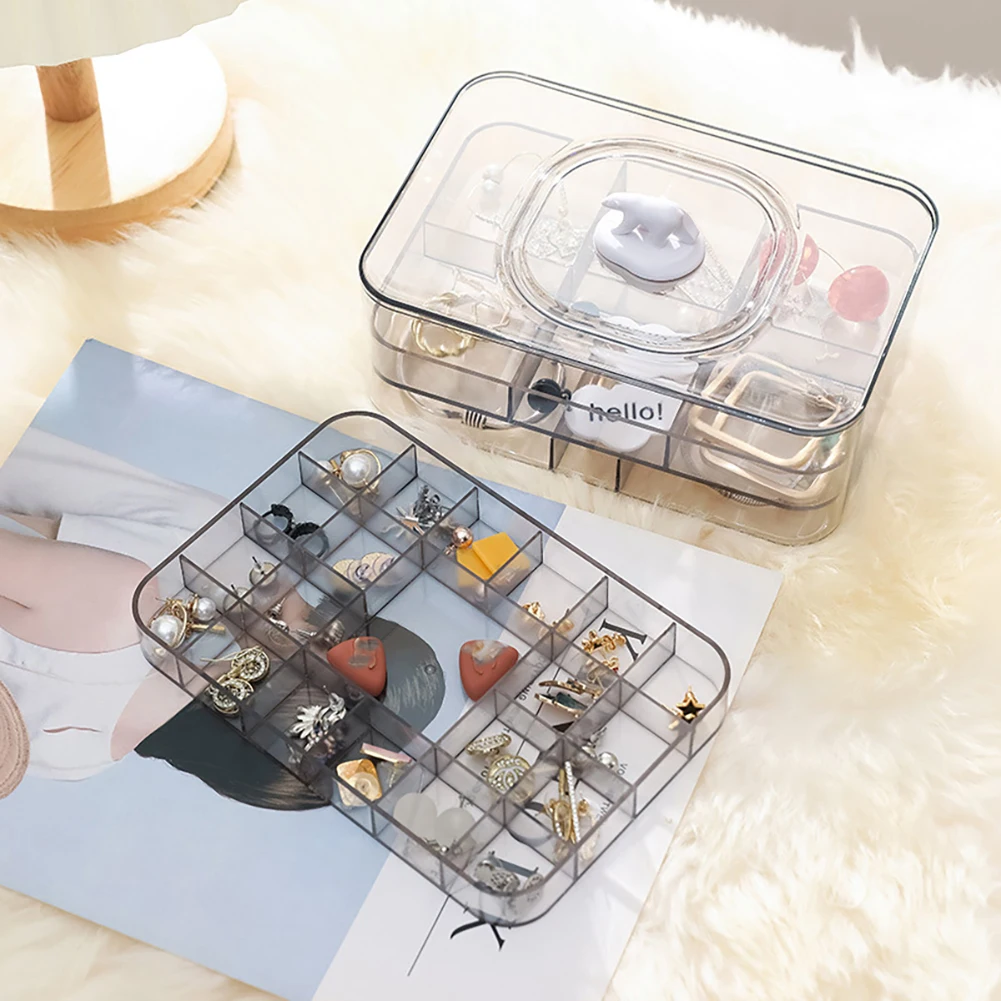 Multi-layer Compartment Plastic Jewelry Storage Box Stud Earrings Necklaces Bracelets Ring Display Organizer Container Tool Box