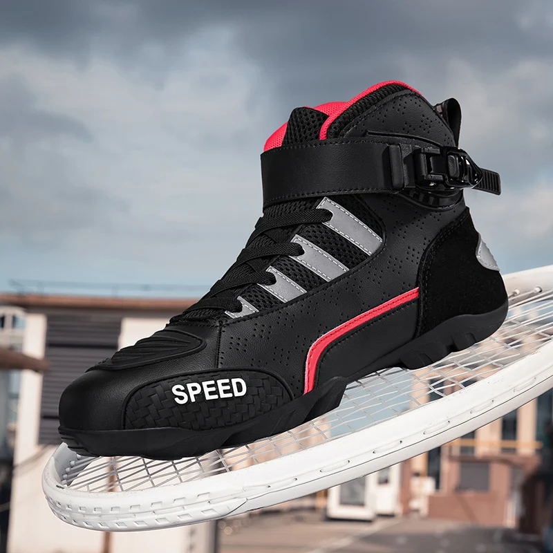 

Мужские мотоциклетные ботинки для гонок, защитные мотоботы, противоскользящая дышащая кожаная обувь для мотоциклистов