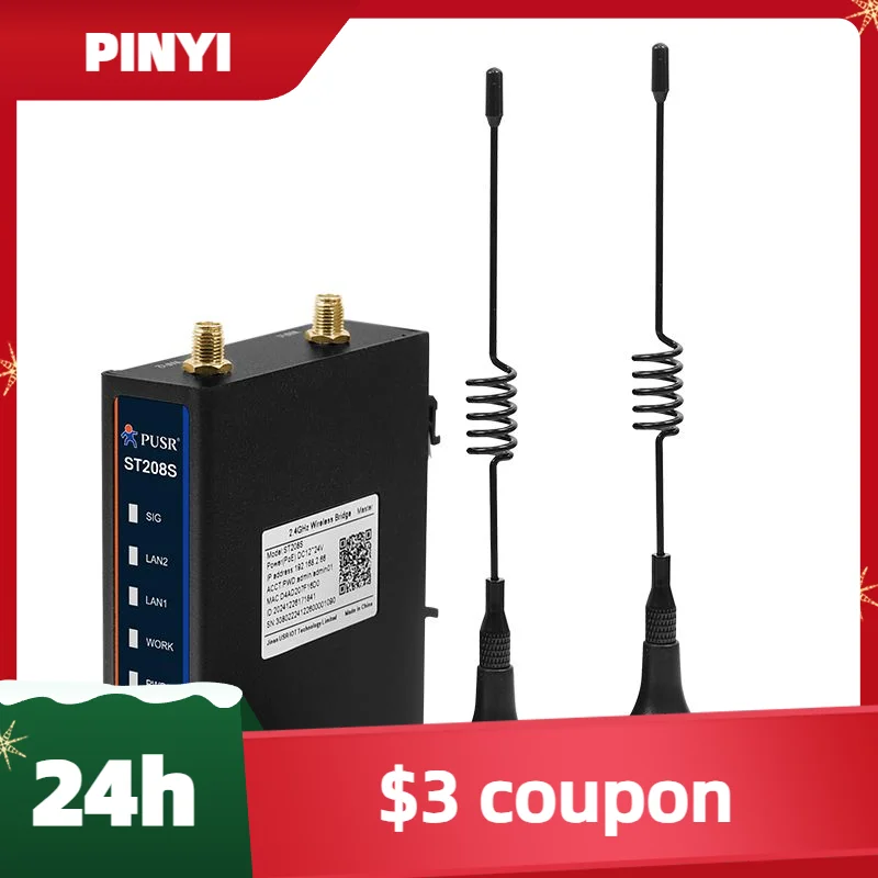 

Промышленный беспроводной мост PUSR 2,4 ГГц от точки до точки 500 м для ПЛК Qualcomm Plug and Play, комплект из 2 внешних антенн, версия ST208S