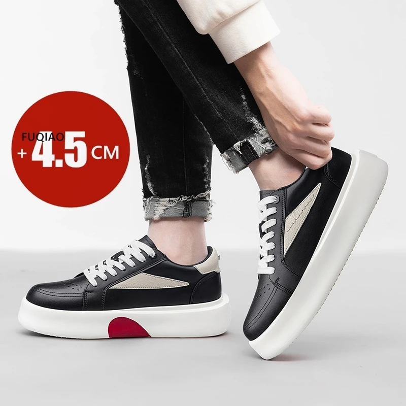 

Повседневные кроссовки унисекс на платформе с увеличением роста на 4,5 см, из натуральной кожи, на толстой подошве, модные, удобные, спортивные