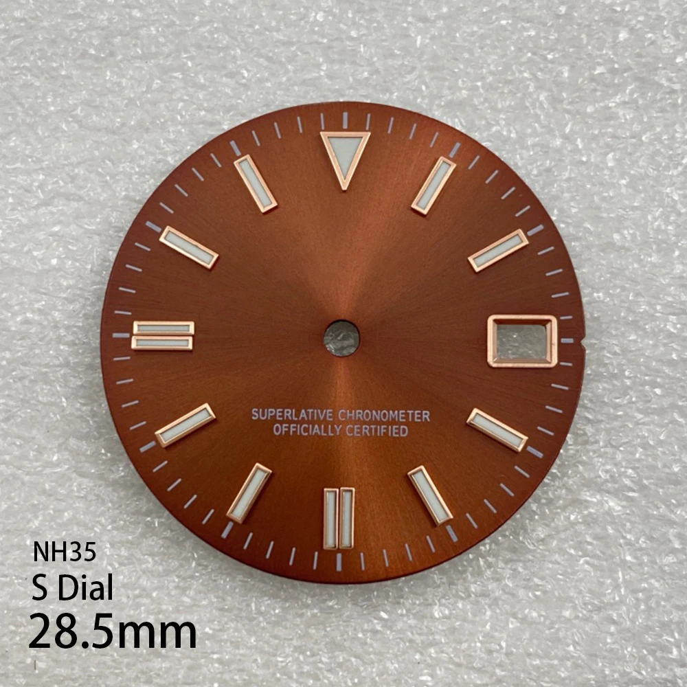 28.5mm S Logo Sunray Dial Suitable For NH35/NH36 Movement Green Lminous Quality Watch Modification Accessories