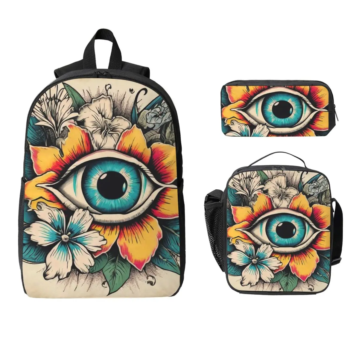 Evil Eye Sunflower Design Backpack Boys Girls BookBag School Bag Laptop Shoulder Bags 3ps Insulated Lunch Bag Pencil Case