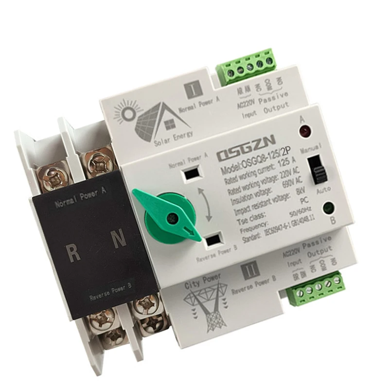 2P 4P ATS Din Rail PV Inverter Dual Power Automatic Transfer Selector Switches 63A 100A 125A Photovoltaic Solar