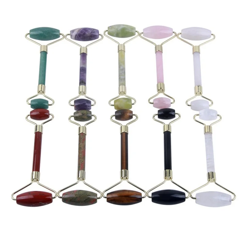 Suministrado directamente por el fabricante: Rodillo masajeador de belleza de jade, rodillo masajeador facial de cuarzo rosa natural, venta al por mayor.