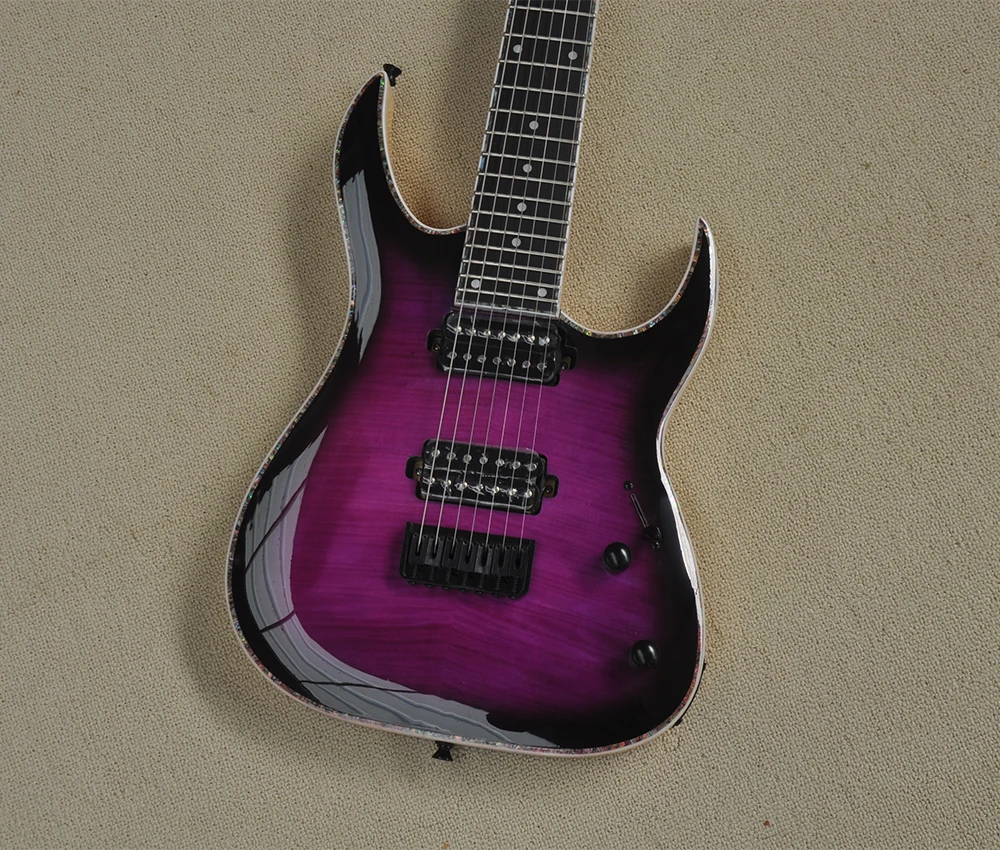 7 Strings Neck-thru-body Purple Electric Guitar with Ebony Fretboard,Abalone Inlay/Binding