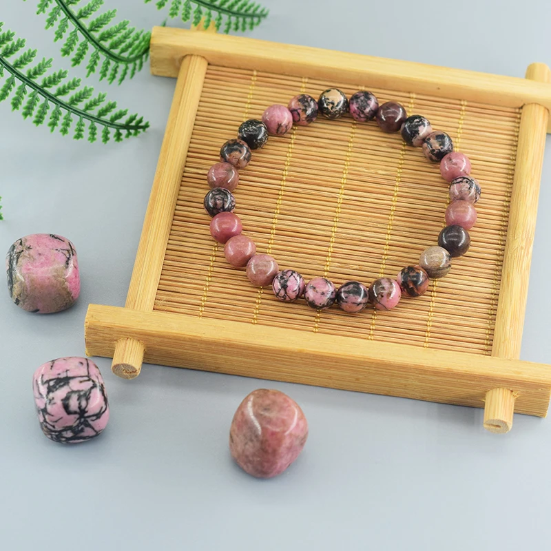 Natural Rhodonite Beaded Bracelets Men Women Energy Stone Beads Stretch Bracelets Yoga Healing Gem Beads Bangle Jewelry Gifts