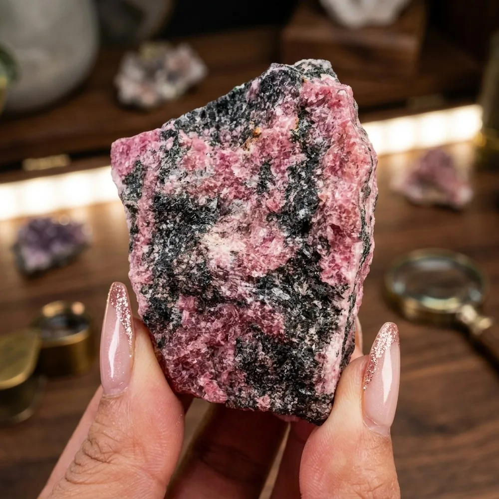 Rhodonite Raw Stone Specimens for Crystal Healing, Reiki, Meditation, Garden & Aquarium Decor, Natural Mineral Quartz