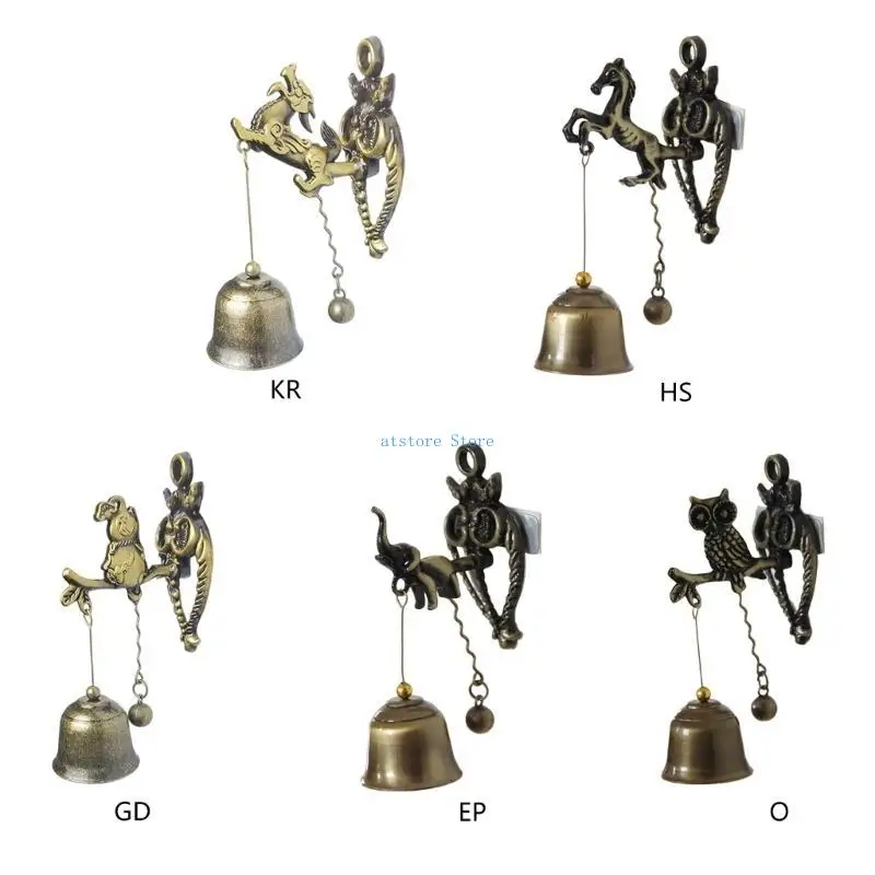 

H37D Metal Windchime Retro Animal Doorbell Wall Hanging Decoration Horse Elephant Door Knockers for Garden Home