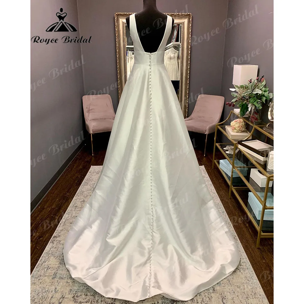 Vestido da Sposa Jubah antik punggung terbuka gaun pernikahan Satin Crepe gaun pengantin wanita tanpa lengan 2024 gaun pengantin wanita Custom buatan kustom