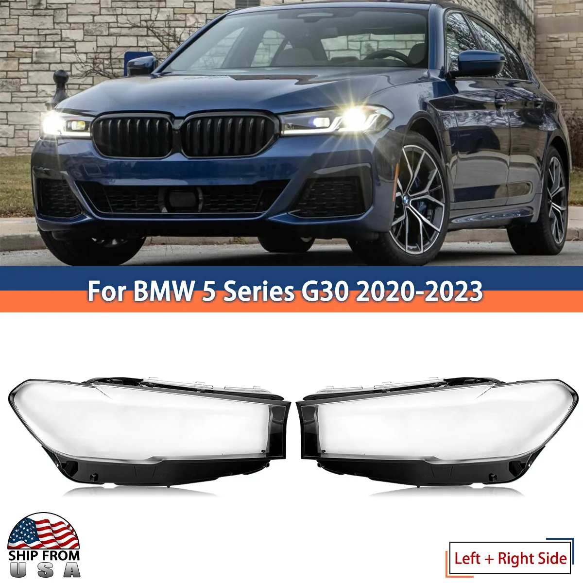 Headlight Lens Headlamp Cover Cap For BMW 5 Series G30 2020-2023 Left Right Side