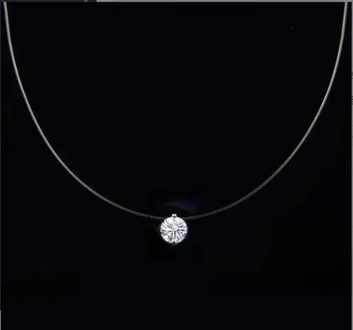 

925 Sterling Silver Invisible Chain 6MM zirconia Lines Necklaces Chokers Pendants for Women jewelry