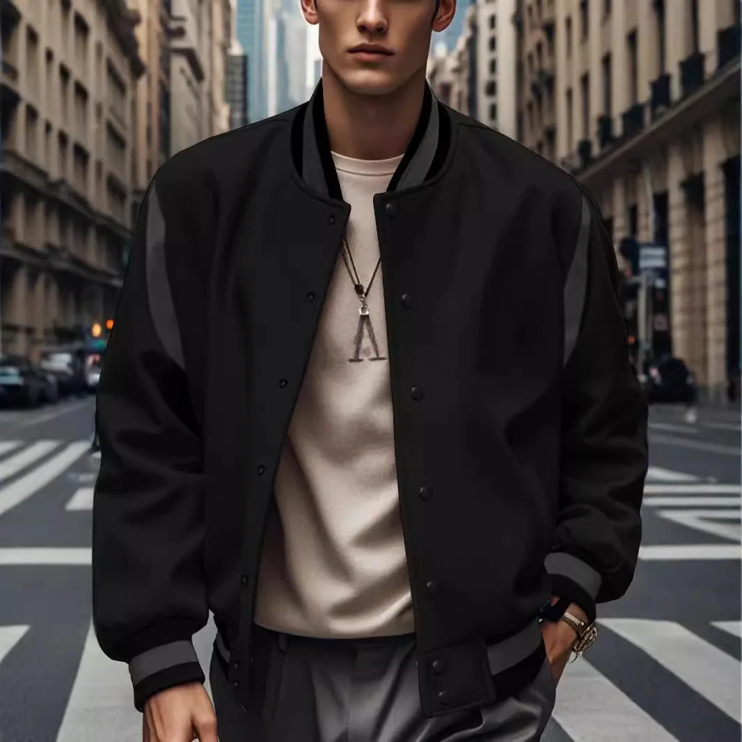 American European New Fashion Men's Color-coded Casual Trendy Long Sleeve Single-breasted Loose Jacket Male Clothes Coat Tops