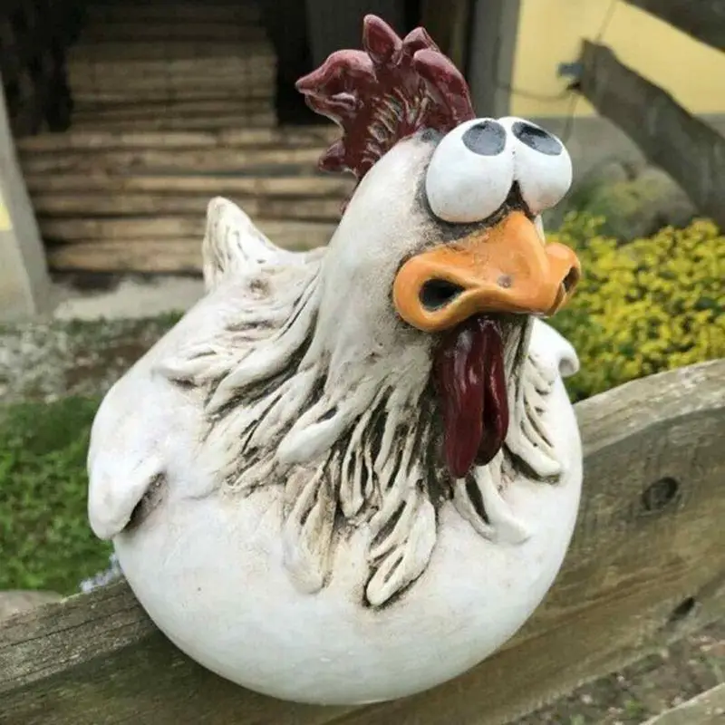 Funny Chicken Sitting Fence Decor Garden Statues for Fences Rooster Wall Art Yard Sculptures Farm Patio Lawn Decoration 14X13cm