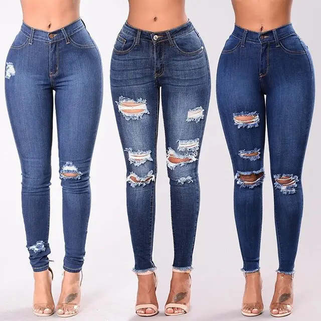 

Women's Skinny Denim Jeans 3XL Elastic Hole Punching Slim Fit Ankle Pants Casual Commute Sle l Waist Jeans