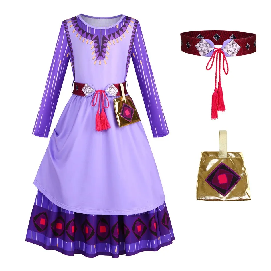 Asha Dress for Kids Girl Wish Cosplay Carnival Christmas Halloween Girls Masquerade Stage Performance Birthday Party Costume