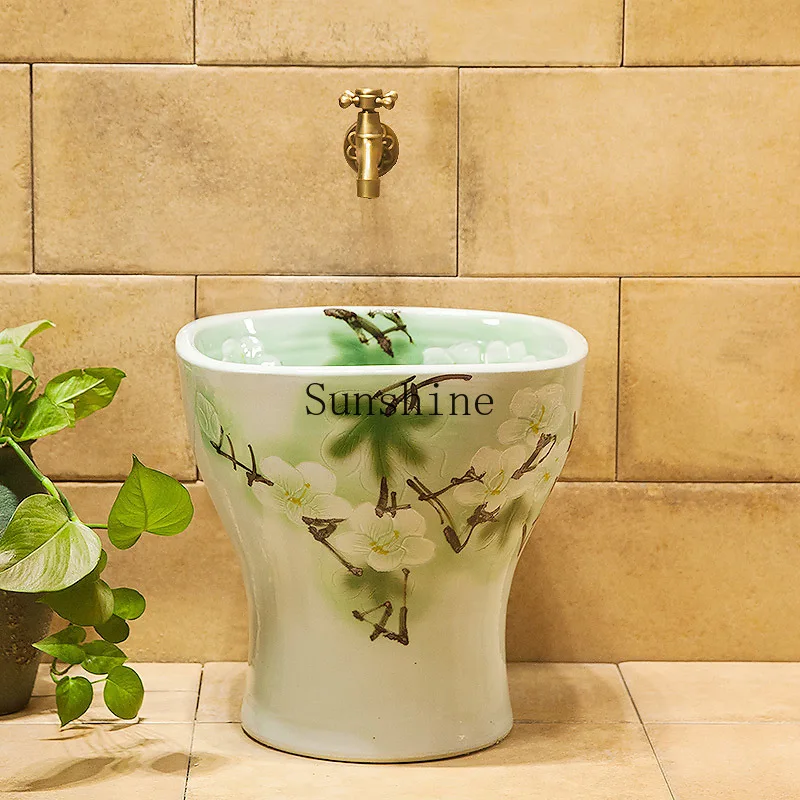 

Balcony mop pool large, ceramic bathroom floor-to-ceiling art pear flower