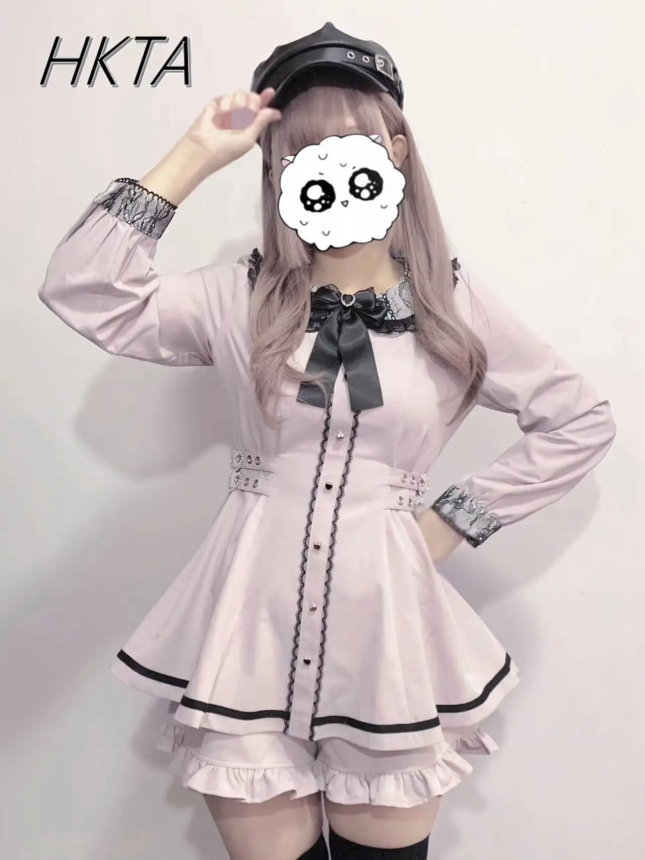 Conjunto de pantalones cortos y camisa de manga larga con hebilla de doble amor, conjunto de vestido de estudiante, Lolita, lindo, japonés, serie Mine, nuevo, otoño