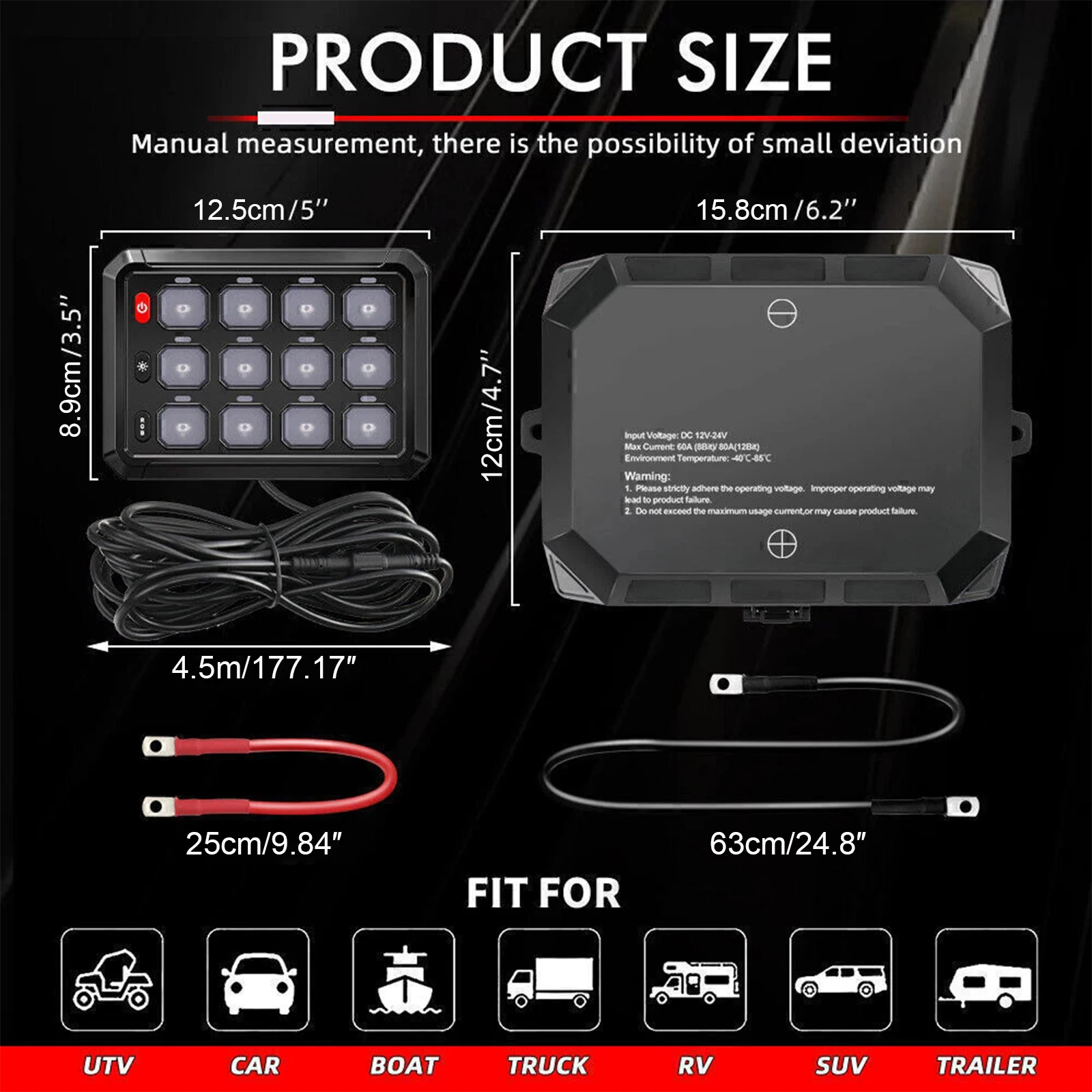 

12 Gang Switch Panel 12/24V Electronic Relay System DIY Backlit Universal Circuit Control Panel for Car Truck Offroad RV Van