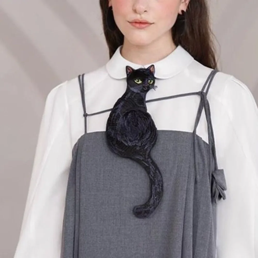 Color Contrast Black Cat Series Tie Asymmetrical Design Playful Fish French Vintage Bow Tie Funny Bohemian Style