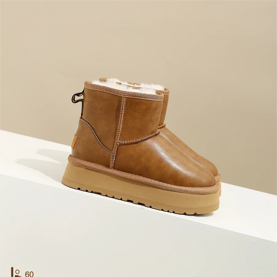 4CM Futrzane damskie buty śniegowe Zimowe nowe damskie buty śniegowe Gruby spód Buty damskie Wodoodporne plamy i olejoodporne buty śniegowe